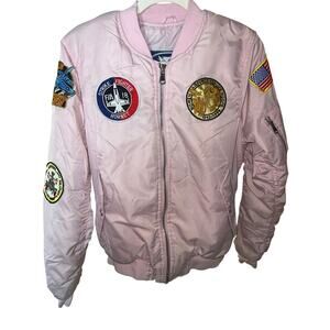 267 Up and Away MA-1 Pink Flight Bomber Jacket Patches Size M